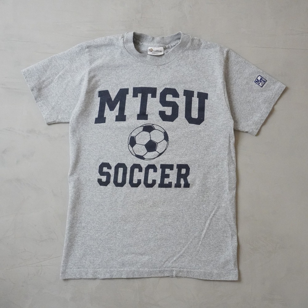 Vintage 90's MTSU Soccer T-Shirt Mens Small Gray Made in USA Blue Raiders
